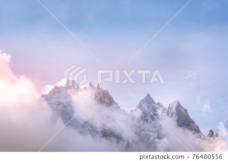 Colorful dawn French Alps mountains, France Colorful dawn French Alps mountains, France 76480556