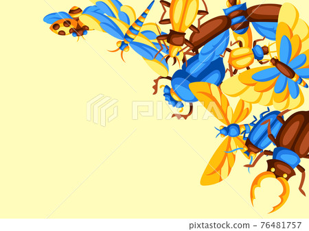 Background with insects. Stylized butterflies, beetles and dragonflies. 76481757