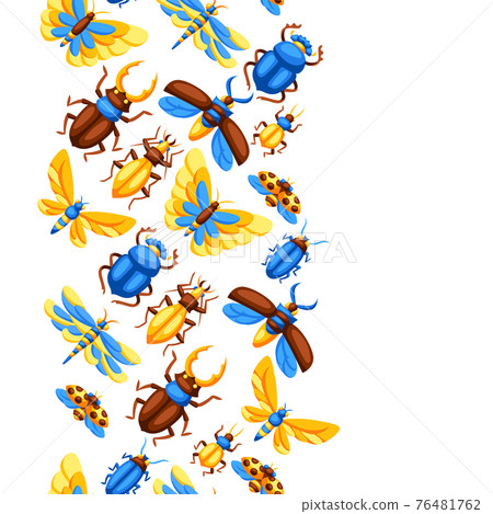 Seamless pattern with insects. Stylized butterflies, beetles and dragonflies. 76481762