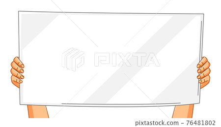 Illustration of hands with banner. Picket sign or protest placard on demonstration or protest. 76481802
