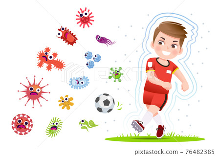 European boy play football to good healthy. 76482385