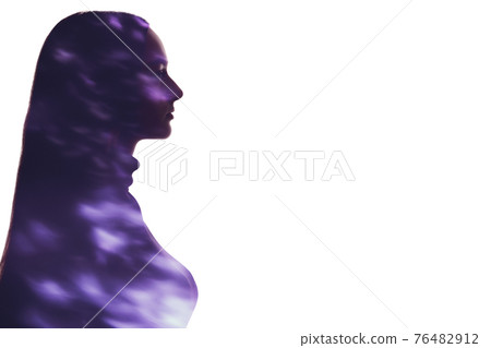 double exposure silhouette neon purple fleck woman double exposure silhouette neon purple fleck woman 76482912