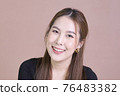 Closeup portrait of Asian lady smile and taking selfie at her home. Concept woman lifestyle 76483382