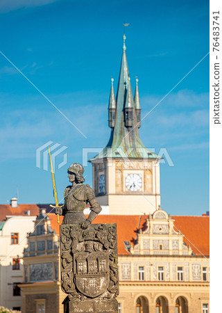 Statue of armed Knight at the Charles Bridge in Prague, Czech Republic, summer time Statue of armed Knight at the Charles Bridge in Prague, Czech Republic, summer time 76483741