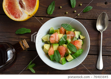Salad with avocado top view Salad with avocado top view 76483845