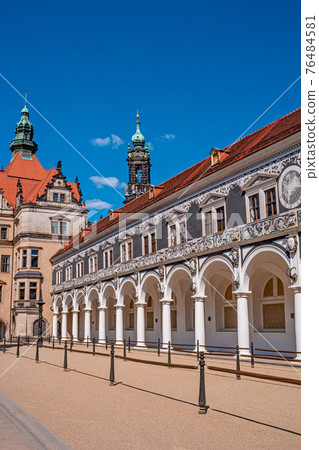 Historical center and colorful painted buildings in downtown of Dresden in summer with blue sky, Germany Historical center and colorful painted buildings in downtown of Dresden in summer with blue sky, Germany 76484581