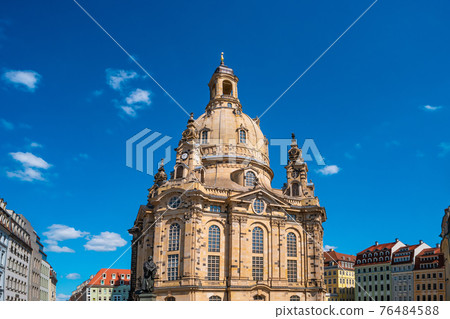 Church of our Lady (Frauenkirche) at Neumarkt square in downtown of Dresden in summer with blue sky, Germany Church of our Lady (Frauenkirche) at Neumarkt square in downtown of Dresden in summer with blue sky, Germany 76484588