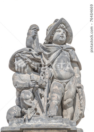 Old statue of children dressed as Roman soldiers isolated at white background at the historical downtown of Dresden, Germany... Old statue of children dressed as Roman soldiers isolated at white background at the historical downtown of Dresden, Germany... 76484669