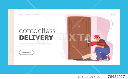 Contactless Safe Delivery during Coronavirus Pandemic Landing Page Template. Courier Character Bring Pizza at Customer Contactless Safe Delivery during Coronavirus Pandemic Landing Page Template. Courier Character Bring Pizza at Customer 76484927