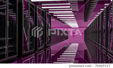 Server room data center. Backup, mining, hosting, mainframe, farm and computer rack with storage information. 3d render 76485557