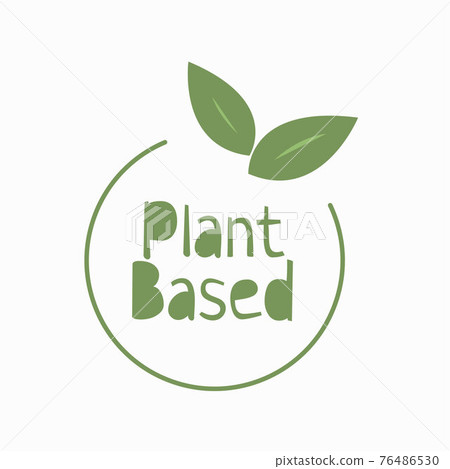 Plant based flat style hadn't drawn icon. Vegan food. Ecology friendly food. Logo in line style. Eco 76486530