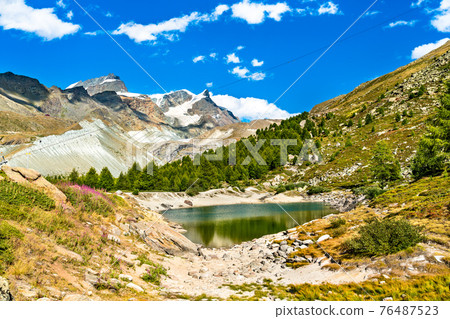 Grunsee lake near Zermatt in Switzerland 76487523