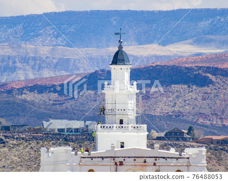 Aerial view of the cityscape of St George with the St. George Utah Temple 76488053