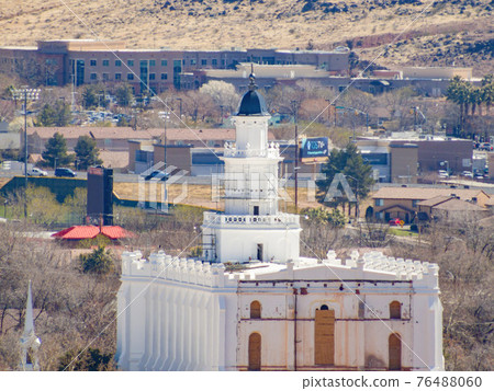 Aerial view of the cityscape of St George with the St. George Utah Temple 76488060