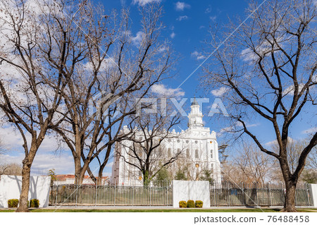 Sunny exterior view of the St. George Utah Temple 76488458