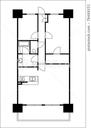 Illustration of the floor plan of the condominium 2LDK + DIN My home floor plan Black and white monochrome Illustration of the floor plan of the condominium 2LDK + DIN My home floor plan Black and white monochrome 76489351