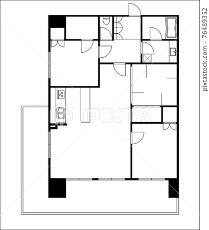Illustration of the floor plan of the condominium 3LDK + WIC My home floor plan Black and white monochrome Illustration of the floor plan of the condominium 3LDK + WIC My home floor plan Black and white monochrome 76489352