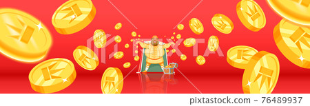 Fortune, luck, bingo Falling coins, falling money, flying gold coins, golden rain. Jackpot or success concept. King with a big smile throws gold, treasures. The concept of wealth. Vector illustration Fortune, luck, bingo Falling coins, falling money, flying gold coins, golden rain. Jackpot or success concept. King with a big smile throws gold, treasures. The concept of wealth. Vector illustration 76489937