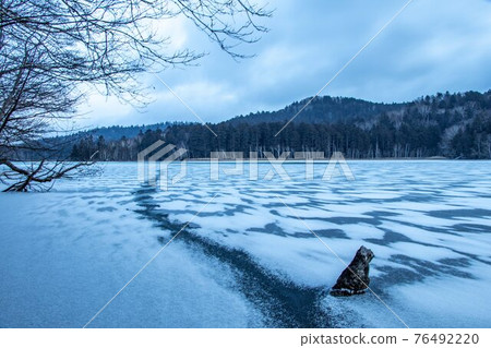The pattern of the frozen lake surface of Lake Onneto, Ashoro Town in winter The pattern of the frozen lake surface of Lake Onneto, Ashoro Town in winter 76492220