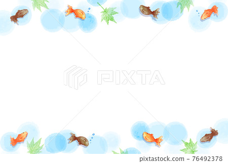 清爽的手繪金魚和楓木框架 76492378