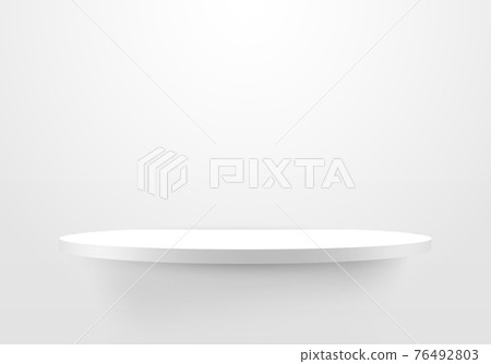 3D empty white shelf on clean wallpaper background 76492803