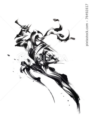 Ninja illustration drawn in ink 76492817