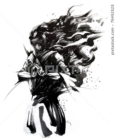 用墨水繪製的忍者插圖 用墨水繪製的忍者插圖 76492828