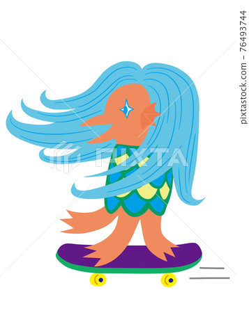 Blue-haired Amabie on a skateboard Blue-haired Amabie on a skateboard 76493744