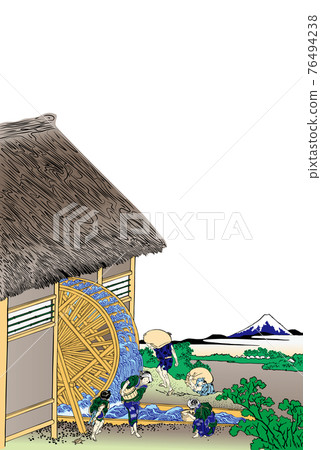 Katsushika Hokusai 圖像 Onden 明亮版本的水車垂直白色背景 76494238