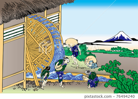 Katsushika Hokusai image The waterwheel at Onden bright version 76494240