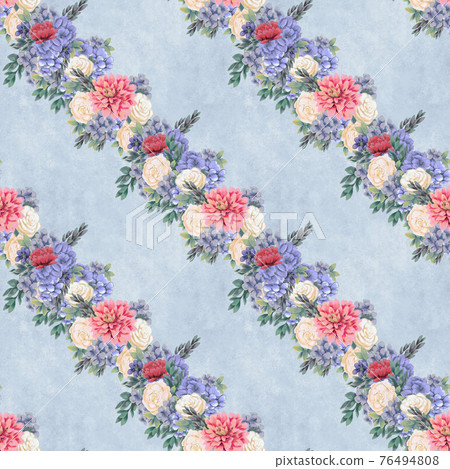 Watercolor floral seamless pattern. Hand painted flowers, greeting card template or wrapping paper 76494808