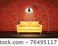 Interior of living room. Sofa in loft 76495117