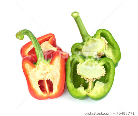 red green sweet bell pepper sliced isolated on white background red green sweet bell pepper sliced isolated on white background 76495771