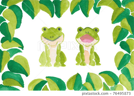水彩葉框和青蛙 76495873
