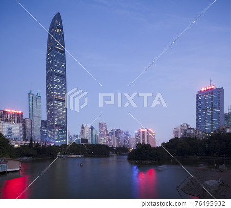 KingKey Financial Center(kk100) at night time in Shenzhen,China.  76495932
