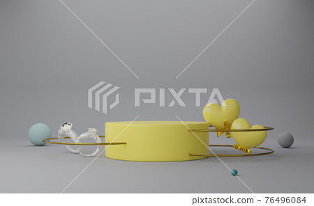 Podium empty with yellow heart shapes in gray composition for modern stage display and minimalist mockup ,valentine's day background ,Concept 3d illustration or 3d render Podium empty with yellow heart shapes in gray composition for modern stage display and minimalist mockup ,valentine's day background ,Concept 3d illustration or 3d render 76496084