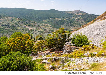 View of Rocca del Crasto near Alcara Li Fusi town in the Nebrodi Park, Sicily 76496493