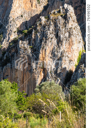 View of Rocca del Crasto near Alcara Li Fusi town in the Nebrodi Park, Sicily View of Rocca del Crasto near Alcara Li Fusi town in the Nebrodi Park, Sicily 76496502