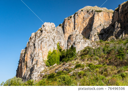 View of Rocca del Crasto near Alcara Li Fusi town in the Nebrodi Park, Sicily 76496506