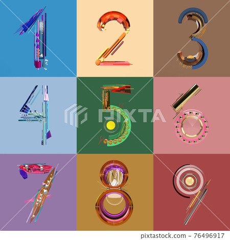 Abstract 3d render numbers one to nine set Abstract 3d render numbers one to nine set 76496917