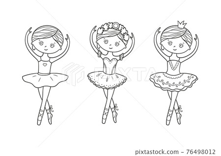 Little cute ballerina in pointe shoes and dress. Isolated set vector illustrations in doodle style Little cute ballerina in pointe shoes and dress. Isolated set vector illustrations in doodle style 76498012
