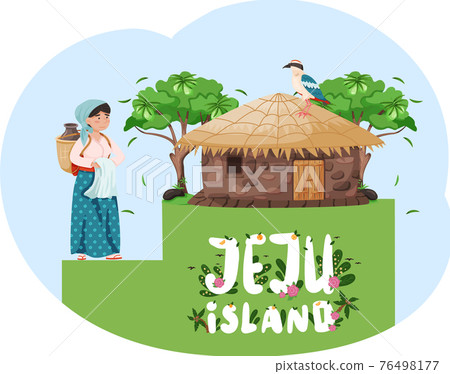 Female character in national costume. Welcome to Jeju island in South Korea. Local Jeju woman Female character in national costume. Welcome to Jeju island in South Korea. Local Jeju woman 76498177