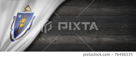 Massachusetts flag on black wood wall banner, USA 76498335