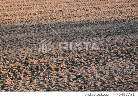 Furrows row pattern in a plowed field prepared for planting crops in spring. Furrows row pattern in a plowed field prepared for planting crops in spring. 76498781