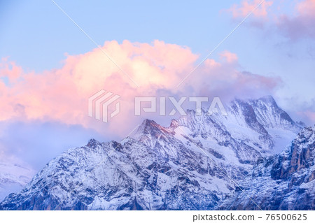 Panoramic view of Swiss Alps sunrise, Switzerland Panoramic view of Swiss Alps sunrise, Switzerland 76500625