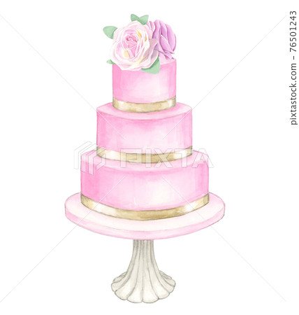 結婚蛋糕玫瑰和絲帶裝飾【手繪水彩】 結婚蛋糕玫瑰和絲帶裝飾【手繪水彩】 76501243