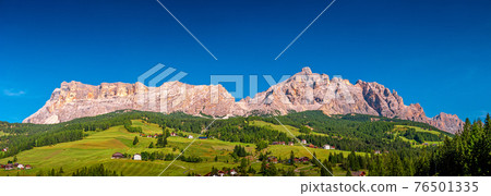 Panoramic view of magical Dolomite peaks, forests, valleys at Autumn, South Tyrol, Italy Panoramic view of magical Dolomite peaks, forests, valleys at Autumn, South Tyrol, Italy 76501335