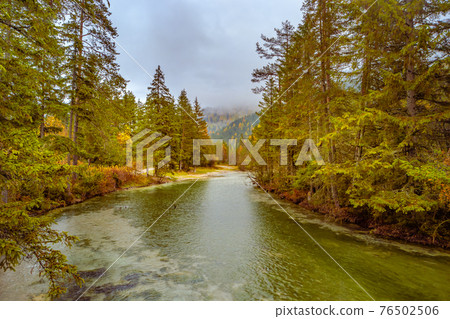 Magical forest and mountain creek in Dolomites at Autumn, South Tyrol, Italy. Magical forest and mountain creek in Dolomites at Autumn, South Tyrol, Italy. 76502506