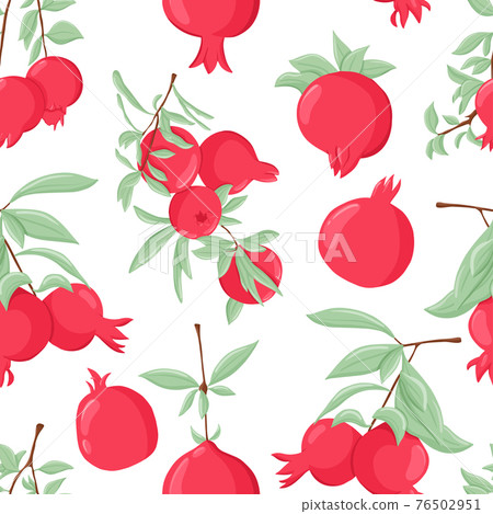 Pomegranate fruits on branch with leaves vector hand drawn seamless pat. Fresh pomegranate for cosmetics, wedding, spa, juice or invitation card design. Ripe tropical exotic fruit. Pomegranate fruits on branch with leaves vector hand drawn seamless pat. Fresh pomegranate for cosmetics, wedding, spa, juice or invitation card design. Ripe tropical exotic fruit. 76502951