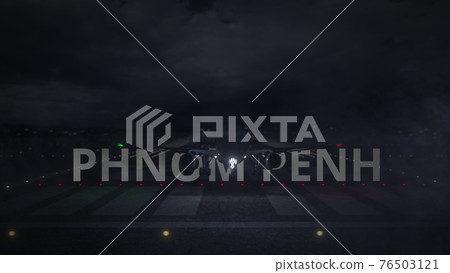 Airliner taking off from the airport runway and PHNOM PENH city name, 3d rendering Airliner taking off from the airport runway and PHNOM PENH city name, 3d rendering 76503121